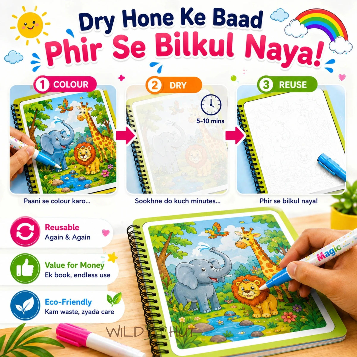 🎁 BUY 1 GET 1 FREE — Magic Water Coloring Book | 💧 Reusable, Mess-Free Fun