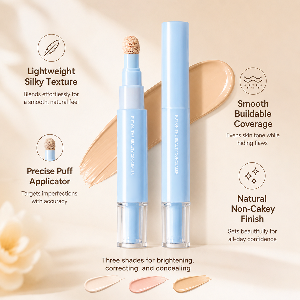 Limited Stock ⏰️Buy 1 Get 1 Free！ 24H Full-Coverage Concealer Pen – Lightweight & Blendable Formula