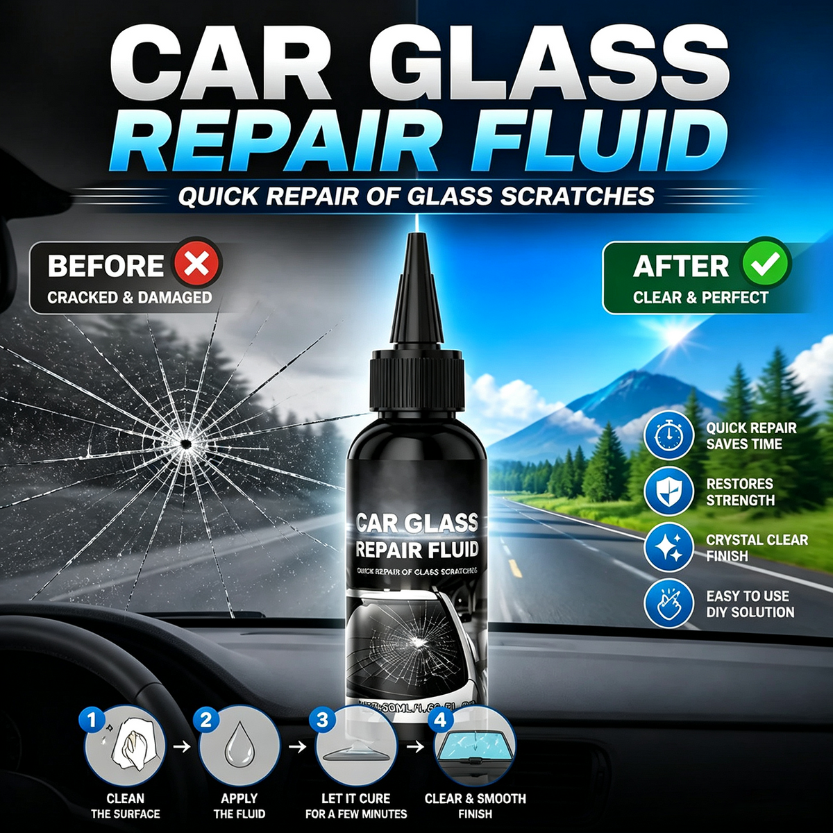 🔥Last Day 50% OFF🔥Fast-Acting Windshield Crack & Chip Repair Kit
