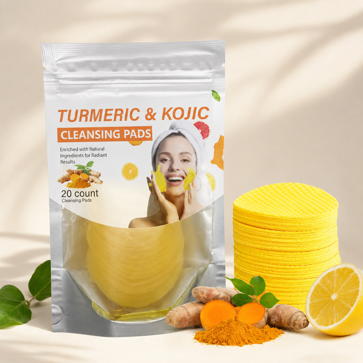 🏆Surprise Price:minimum Only $6.42!!!⚡Turmeric & Kojic Acid Cleansing Pads 20pcs🍋