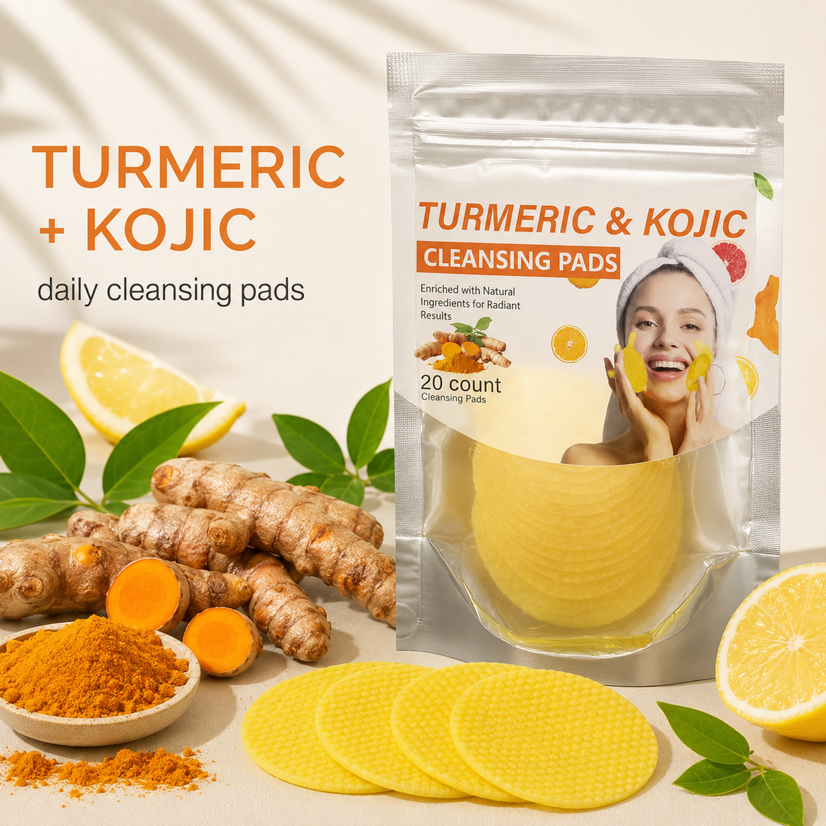 🏆Surprise Price:minimum Only $6.42!!!⚡Turmeric & Kojic Acid Cleansing Pads 20pcs🍋