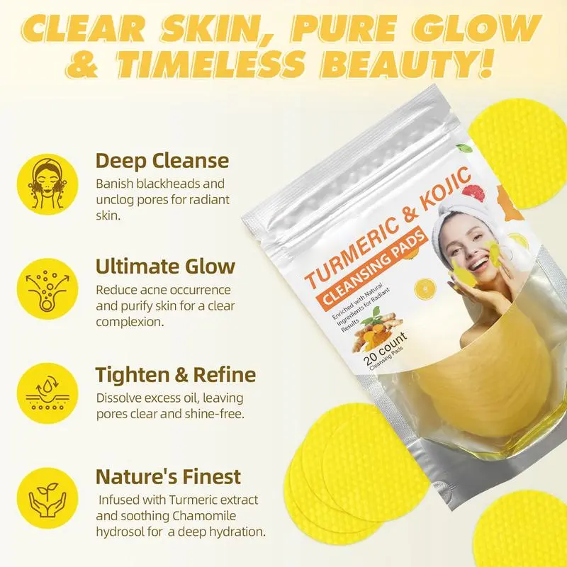 🏆Surprise Price:minimum Only $6.42!!!⚡Turmeric & Kojic Acid Cleansing Pads 20pcs🍋
