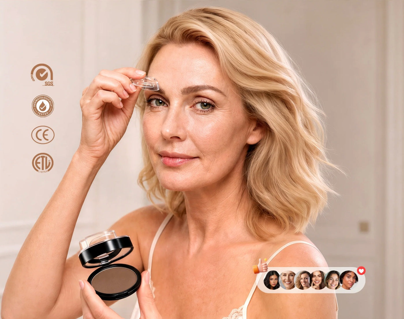 Woman using one-step eyebrow stamp