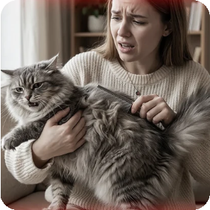 Pet resisting uncomfortable brushing